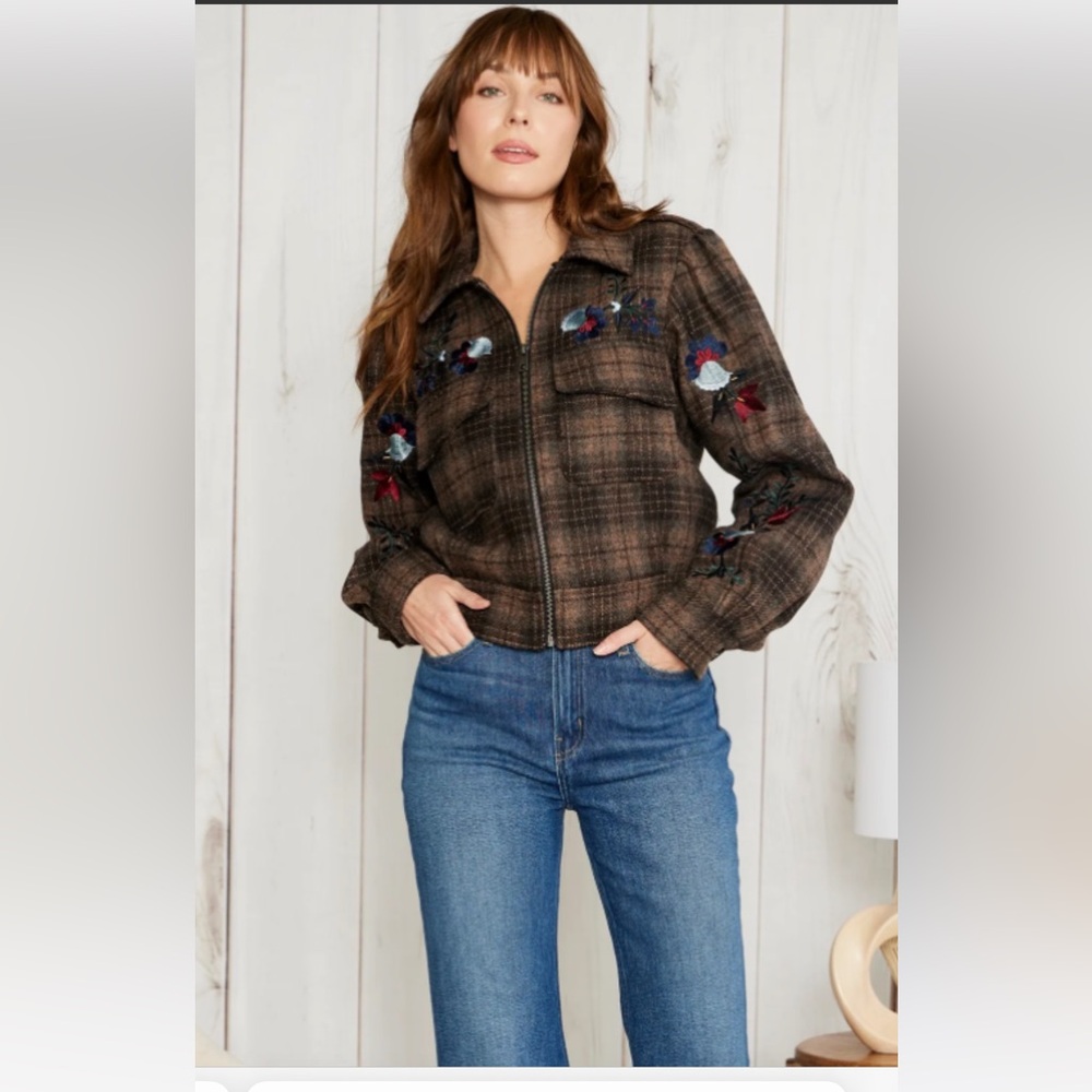 driftwood pia wool brown plaid jacket sz xs $246